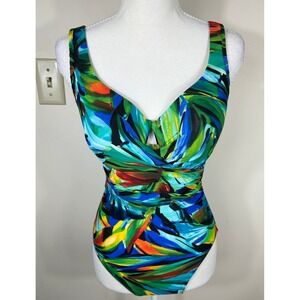 Miraclesuit Sanibel One Piece Swimsuit Sz 10 Palma Verde Tropical Chic Underwire